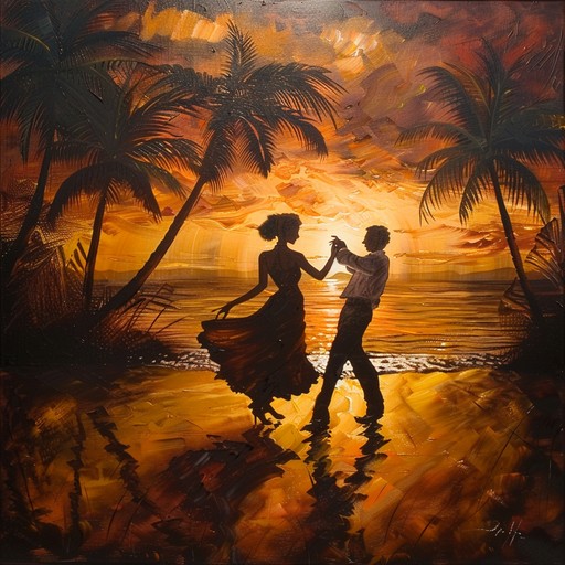 Imagine a vibrant dance floor as the sun sets, where lively percussion and brass set a celebratory mood, enveloping dancers in the warmth of latin rhythms.