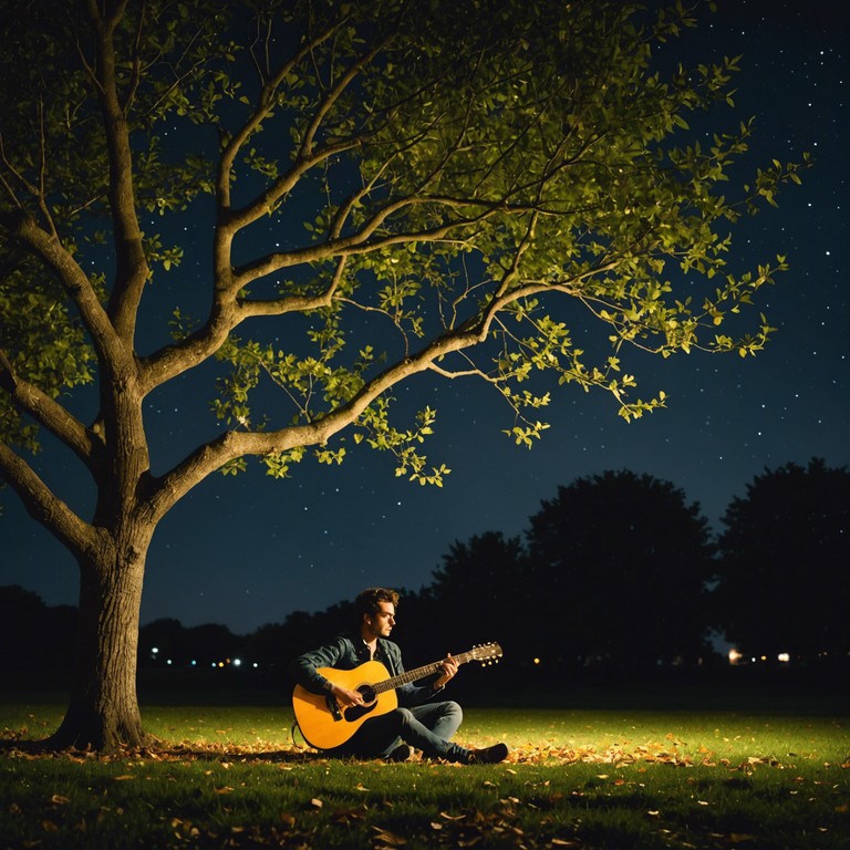 An acoustic guitar gently weaves through memories and moments of solitude, creating a personal soundscape that feels both intimate and expansive. Each note resonates with whispers of the past, filling the night with introspection and a touch of nostalgia.