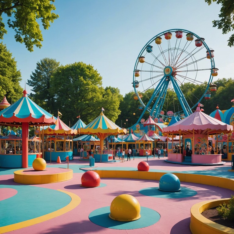 A joyful, gently animated orchestral piece that evokes vibrant watercolor visuals of a fantastical amusement park. Pizzicato strings play a merry, hopping rhythm that invokes the innocence and wonder of a sunny day filled with laughter and childish delight