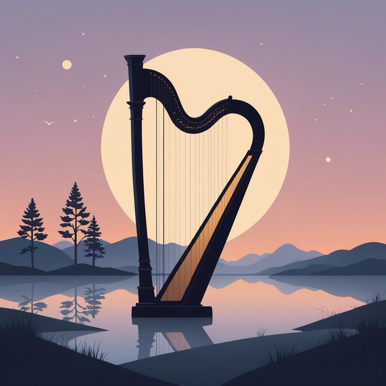 Imagine a serene track with soft harp notes echoing gently, crafting a calm, soothing atmosphere that lulls the listener into a state of tranquil introspection.