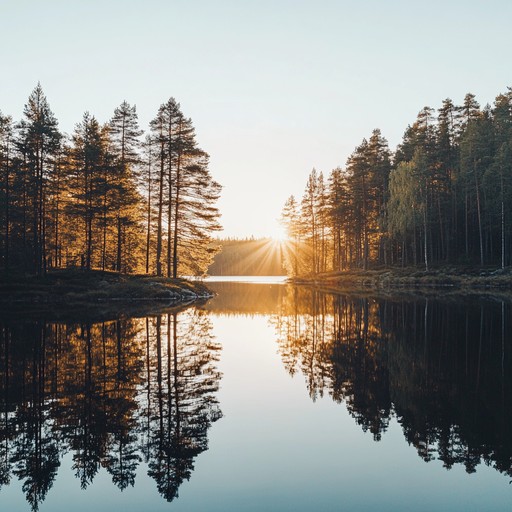 An instrumental piece that softly portrays the peaceful ambiance of finnish summer nights under the glow of the midnight sun, evoking feelings of tranquility and nostalgic warmth