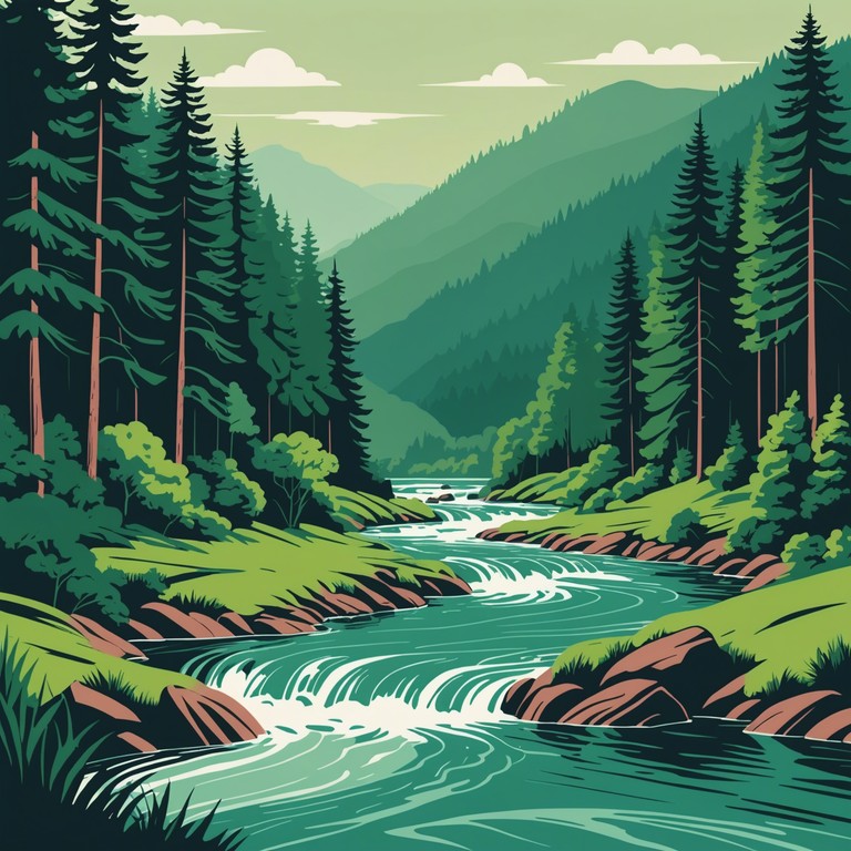 This track features a dynamic, fast paced fiddle leading the charge in a high energy bluegrass piece, capturing the essence of a wild river adventure with accelerating strums and energetic rhythms that evoke images of rushing waters and thrilling escapades.