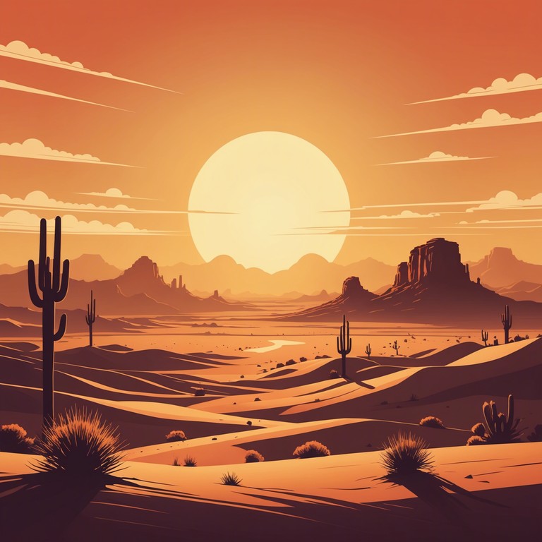 An instrumental track where the electric guitar riffs echo the intensity of a high noon showdown in a dusty old western town. The song evokes the tension and imminent conflict with a backdrop of sprawling desert and distant mountains under a scorching sun.