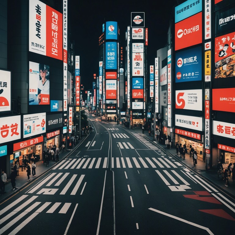 A musical representation of tokyo by night, merging traditional japanese musical elements with a modern electronic sound, creating a fast paced, high energy track perfect for exploring the city's vibrant life after dark