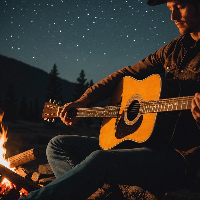 Imagine an unending horizon, where only the soft strumming of a guitar accompanies the tranquil presence of the night sky sprawling above. This serene soundtrack pulls the listener into a peaceful night spent under the stars on the prairie.