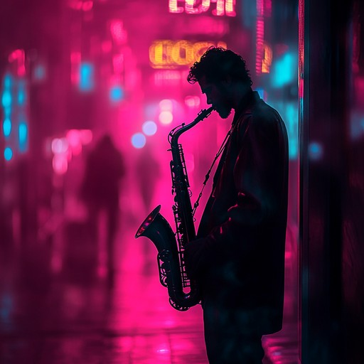 The rich sound of a saxophone serenades the ears while urban dance beats pulse beneath, creating a hypnotic backdrop of an energetic and mysterious cabaret. Imagine neon lights flickering over a lively cityscape, where every beat brings sophistication and sizzling excitement.