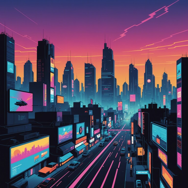 Imagine a track that feels like soaring above a digitally enhanced city, where technicolor lights blend with aspirational rhythms to create an aura of advanced urban euphoria.