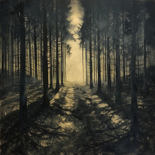 Haunting and hypnotic, shadowy forest inspired instrumental folk piece creating a sense of unease and mystery, with ominous motifs and haunting strings weaving through the thick forest gloom.