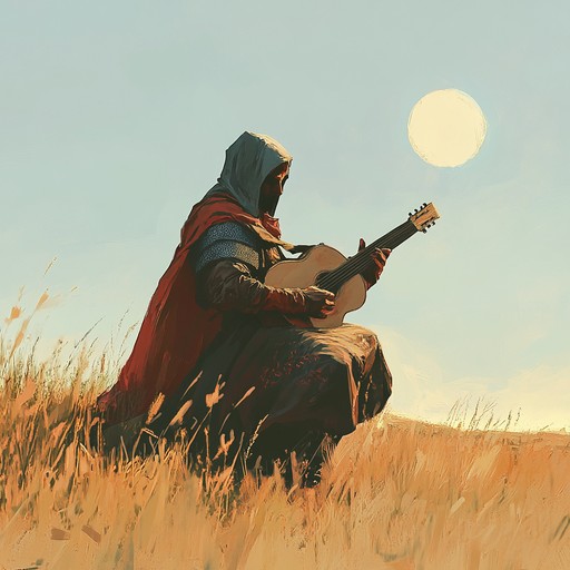 A soothing and intricate melody that transports listeners back to medieval times, filled with wistful memories and soothing stories told through the notes of a troubadour's instrument. Gentle plucking and harmonic warmth evoke a deep sense of nostalgia and calm, painting a sonic picture of serene sunsets and ancient tales.