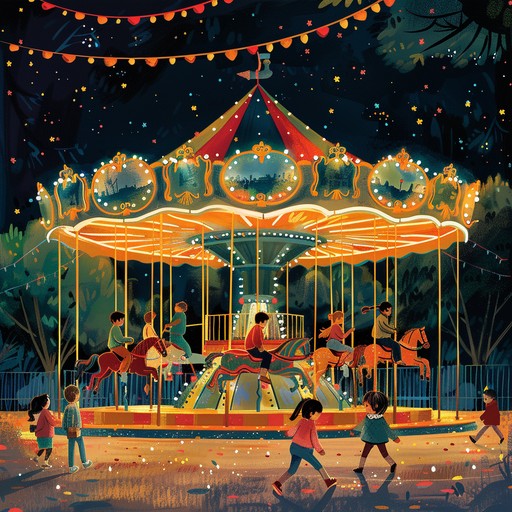 Imagine the whirling of a carousel brought to life through whimsical, playful melodies that transport listeners to a magical carnival. The tune conjures images of bright lights, laughter, and the delightful chaos of childhood wonder.