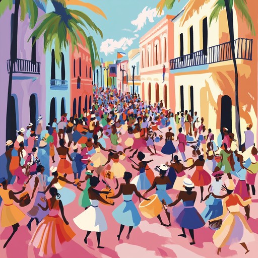 A spirited instrumental blending traditional afro cuban percussion with lively melodies, capturing the essence of a joyful street festival in cuba's heart.