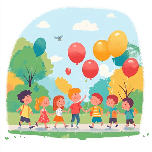 A lively instrumental piece that captures the excitement of children parading with colorful balloons, featuring cheerful melodies and bouncing rhythms that evoke joy and happiness.