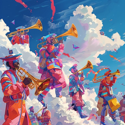 A musical rendition of a festive aerial parade, capturing the heart of a victorious moment with every beat and horn blow. It's as if the very sky is celebrating a grand win!