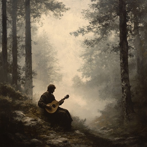 A haunting medieval ballad filled with suspense and mystery, evoking the imagery of a lone troubadour wandering through shadowy forests and ancient ruins. The composition combines intricate lute melodies with eerie atmospheric elements, creating a sense of impending danger and ancient secrets waiting to be unveiled. The suspense builds as the narrative unfolds, culminating in a chilling yet mesmerizing finish.