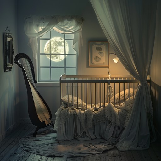 This instrumental lullaby evokes a sense of calming nostalgia and tender feelings as its gentle harp melodies softly whisper through the starry night, creating a tranquil and serene atmosphere perfect for drifting off to sleep.