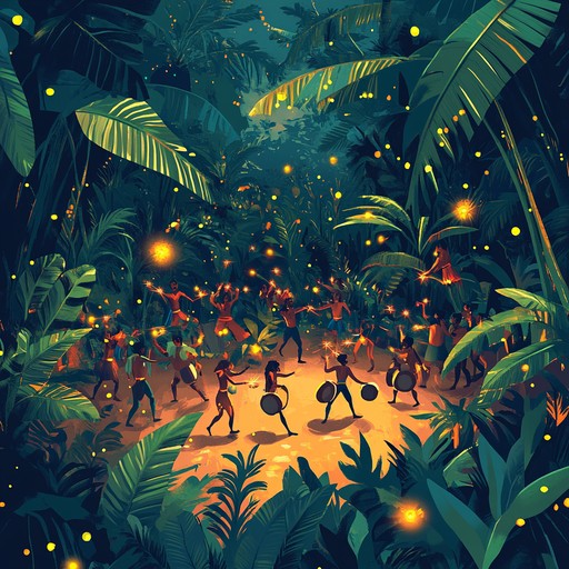 Dive into a vivid tapestry of dynamic afrobeat, where exhilarating percussion rhythms guide you on a frantic night adventure deep within the mystical jungle.