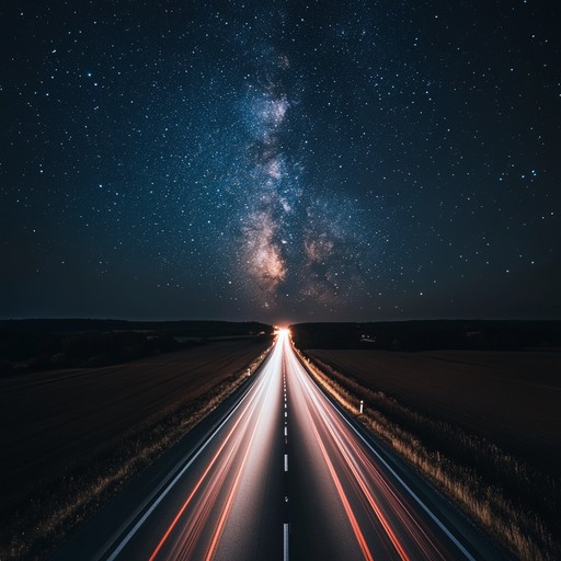 Imagine cruising smoothly on a quiet highway, with a backdrop of a starry night and the soft hum of the road under the wheels. This composition enhances that peaceful solitude with its ambient layers and soft electric piano melodies.