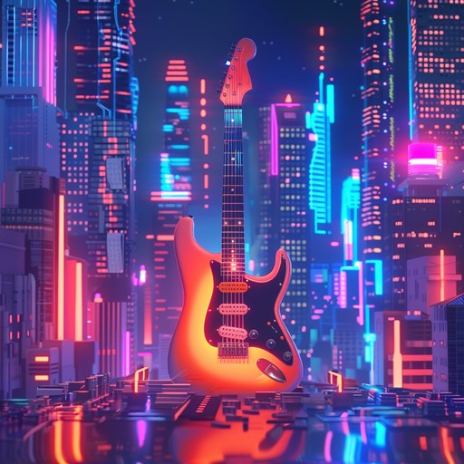 Travel through a neon world with soulful guitar riffs and futuristic electronic elements, blending blues rock grit with a touch of sci fi soundscapes