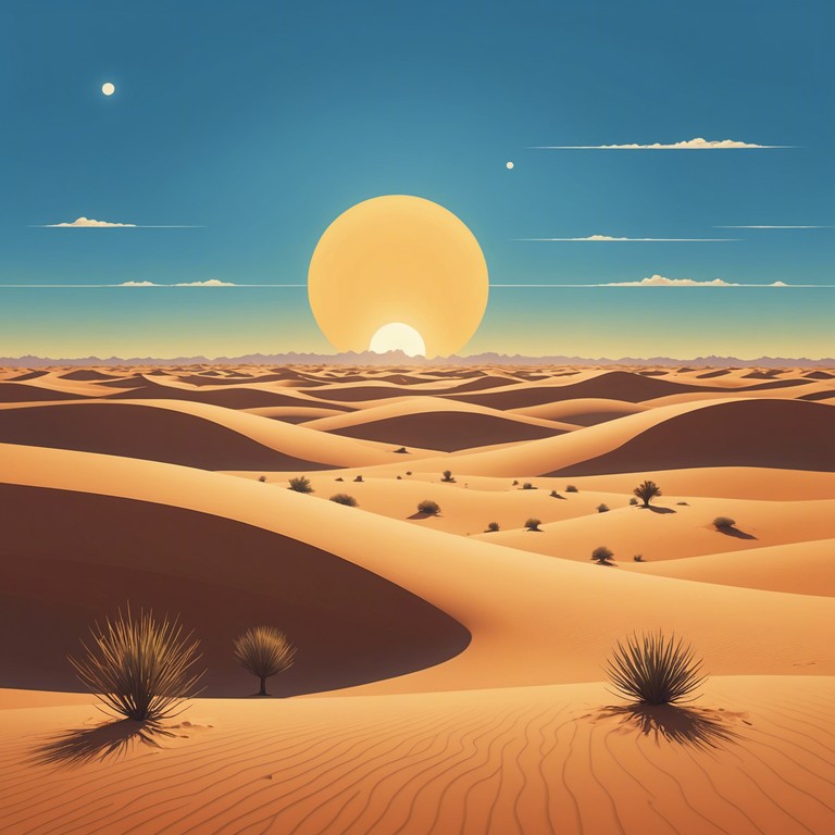 An orchestral masterpiece that blends traditional symphony with exotic instruments to transport listeners to a sweeping desert landscape, evoking a sense of grandeur and mystique. Enriched with unique soundscapes, it taps into the essence of a mystical journey across vast, sunlit dunes.