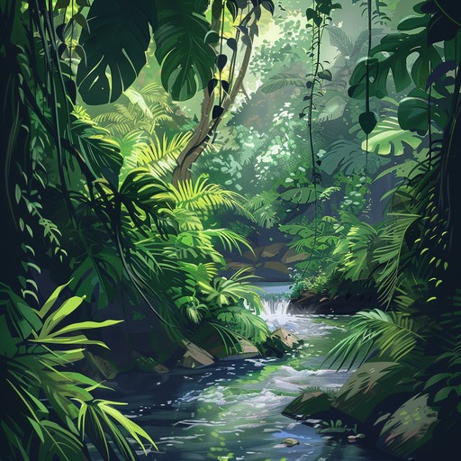 A serene composition featuring the soothing, flowing sounds of ethnic instruments inspired by ancient jungle rivers. Perfect for relaxation and meditation. Incorporating elements of nature to enhance tranquility.