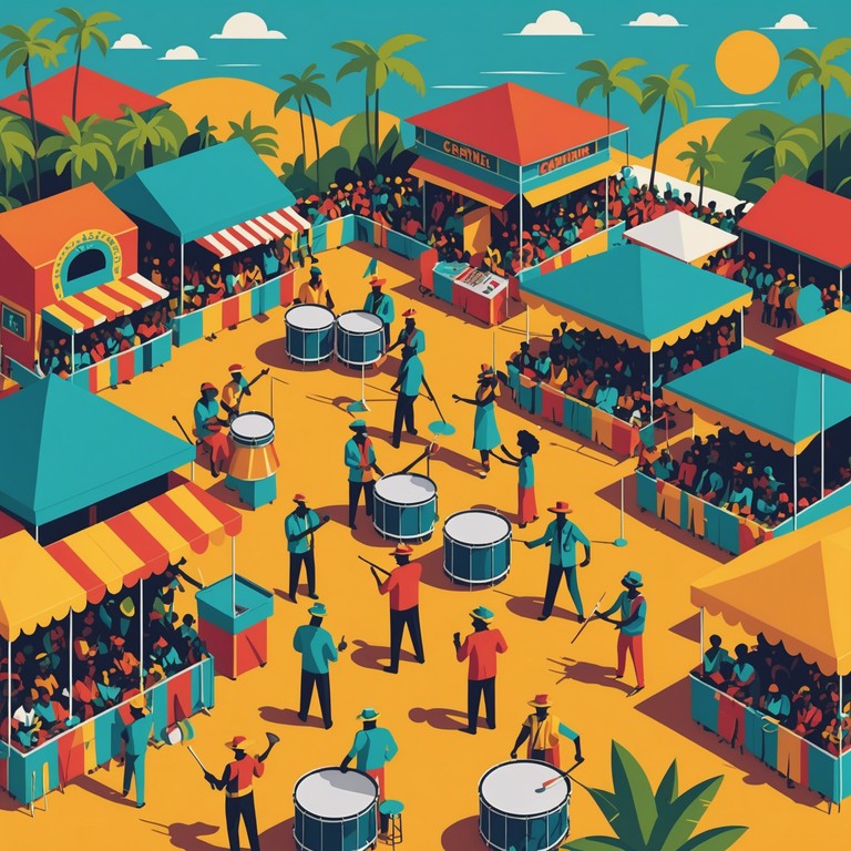 This alternative version dives deeper into the harmonies of the caribbean, emphasizing a stronger melodic presence of the steel drum intertwined with minor percussive elements to enhance the feeling of being on an adventurous island expedition.