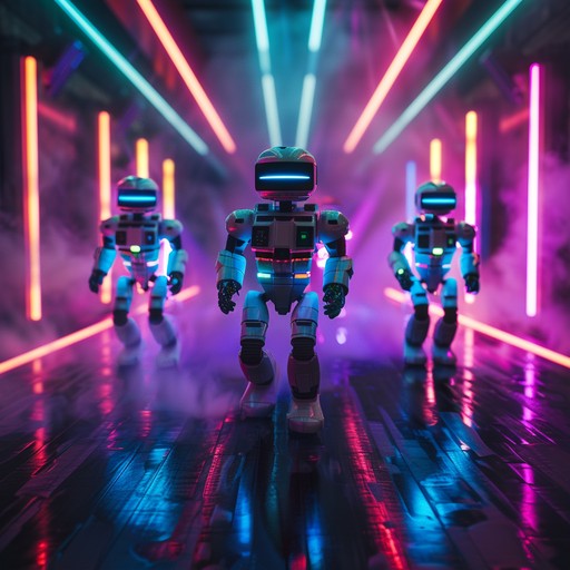 A lively, upbeat novelty track featuring quirky synth leads and robotic vocal samples, creating a playful atmosphere that makes you want to dance along with the robots. The song is a rollercoaster of energetic rhythms and futuristic sounds, perfect for a fun party or animated scenes.