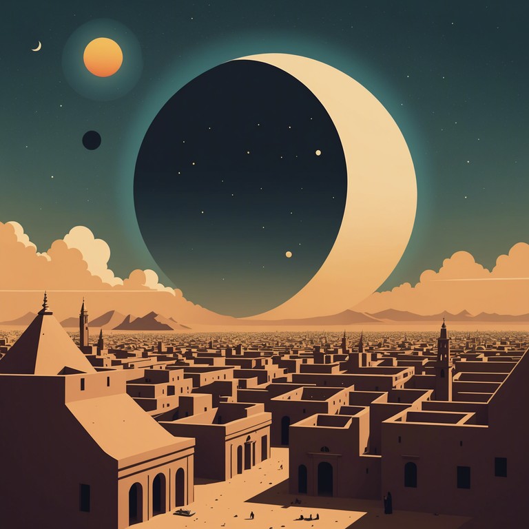 In this track, the haunting beauty of a solar eclipse over timbuktu is captured through blending traditional afrobeat rhythms with mystical elements, creating a sound that feels both ancient and fresh. Ethereal echoes and rhythmic pulses mimic the awe inspiring and mysterious atmosphere of the saharan skyline during an eclipse, evoking a sense of ancient mysteries under the timeless skies.