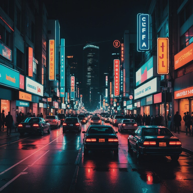 Imagine cruising through the neon lit cityscape, the streets alive with the raw energy of night. The soundtrack pulses with dark, syncopated rhythms and deep bass lines, reflecting the blend of cool night air and the heat of urban exploration.