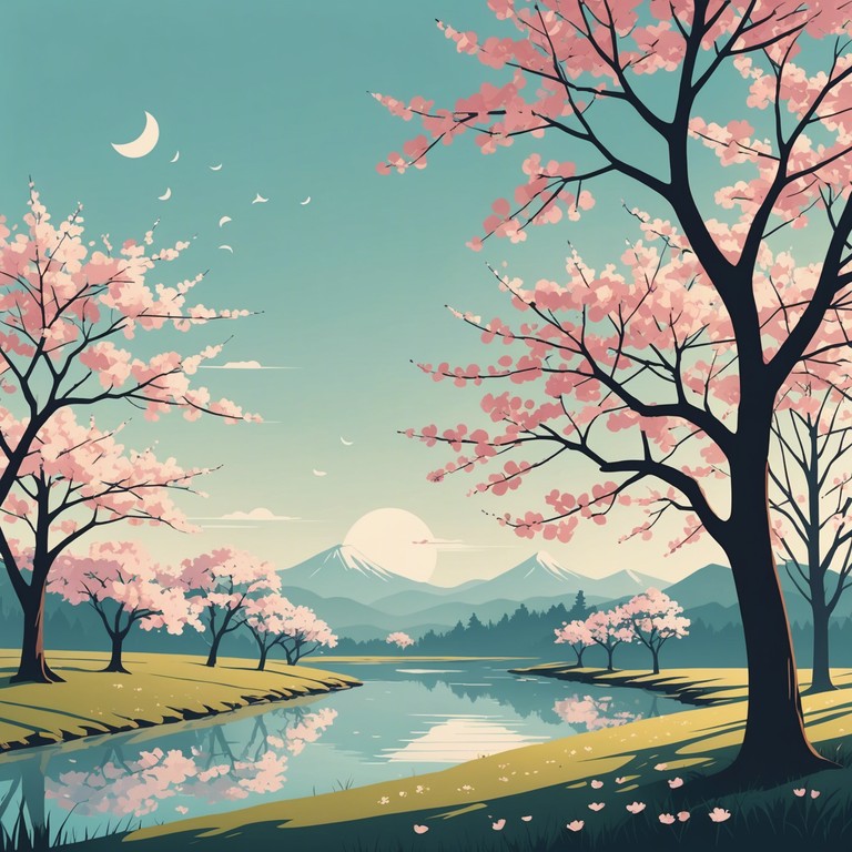 A soft, soothing track infused with gently plucked strings and subtle woodwind flourishes, inspired by cherry blossoms fluttering in a serene spring breeze. Perfect for relaxation and meditation, evoking a tranquil scene of delicate sakura petals dancing in the wind.