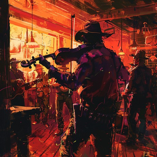 An exhilarating instrumental that takes traditional country elements and infuses them with aggressive, high tempo shifts and chaotic energy. The banjo leads a fast paced orchestra, accompanied by clattering percussion and frenetic fiddle, creating an auditory journey reminiscent of a wild, untamed cowboy jamboree.