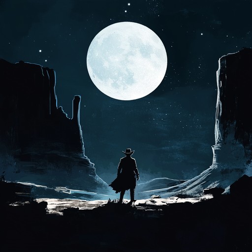 Inspired by the eerie calmness before a gunslinger's showdown, this track combines haunting melodies and reverb drenched guitar riffs with the soundscape of a desolate desert at night. The music slowly builds up, capturing the tension and anticipation of an impending duel. The climax features dramatic crescendos and echoing footsteps, creating a vivid image of ghostly gunfighters in an otherworldly standoff under the moonlight.