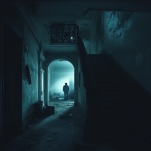 A dark and suspenseful cinematic track featuring a haunting orchestral arrangement that evokes the chilling ambiance of a ghostly and haunted place; the lingering melodies and distant echoes create a spine tingling sensation, perfect for horror or eerie scenes in film and media