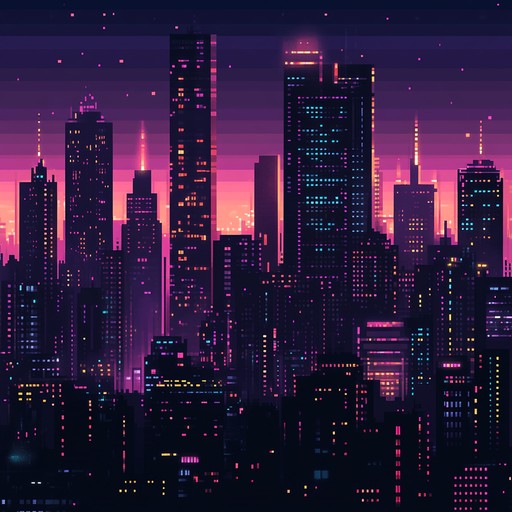 An instrumental electro track capturing a bustling futuristic metropolis at night, with pulsating synths and intricate beats evoking neon lights and towering skyscrapers.