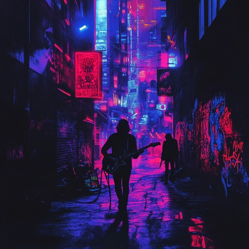 An instrumental piece blending edgy latin jazz rhythms with a modern urban soundscape, capturing the rebellious energy of city nightlife. The track weaves intricate percussion with piercing electric guitar and dark, brooding melodies, reflecting the tension and excitement of streets after dark.