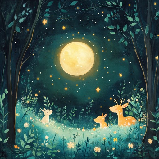 A soft, soothing tune that creates a magical forest atmosphere, full of gentle creatures and enchantment, perfect for bedtime or playtime, providing a comforting and serene setting