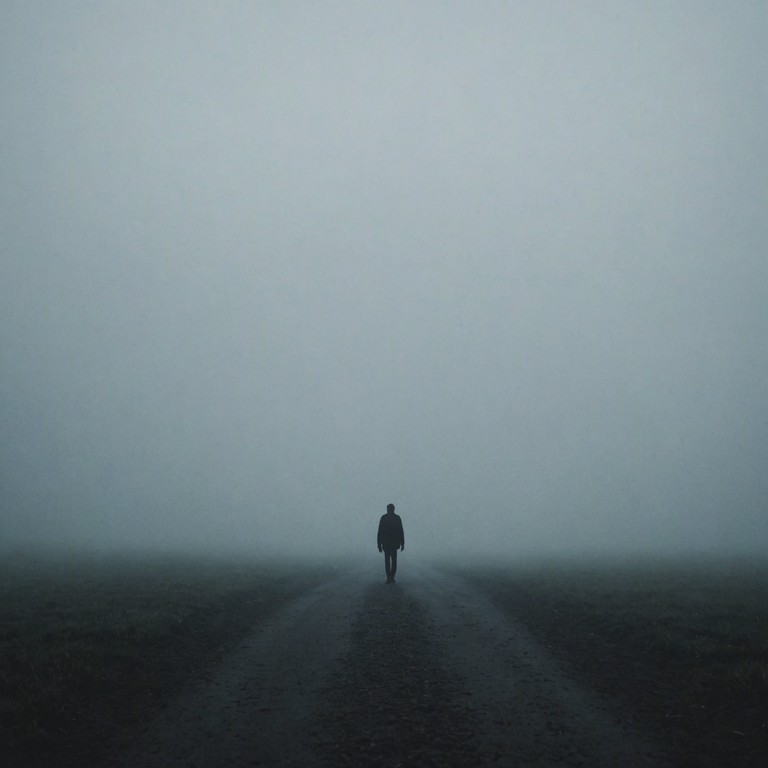 This composition captures a haunting, anxious journey underscored by the soft, melancholic plucking of a guitar. It invokes the feeling of walking alone at night, enveloped by shadows and whispers. The tones are deliberately paced, creating a suspenseful atmosphere that builds a soundscape of tension and unresolved mystery.