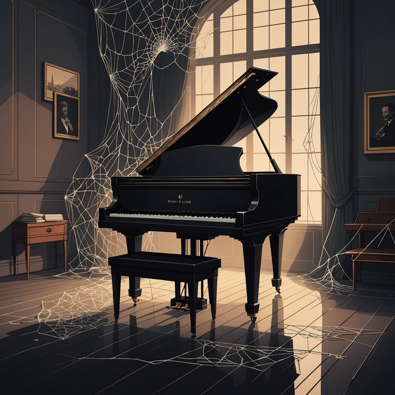 Evocative of a haunted mansion, this contemporary classical piece uses sparse piano notes to create an atmosphere of creeping dread and suspense, reminiscent of tiptoeing through a derelict hallway under the cold glow of the moon. As the piece progresses, the notes become more dissonant, suggesting the presence of spectral whispers and unseen terrors lurking in the shadows