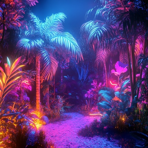 A sonic journey through a neon lit jungle, where traditional tribal rhythms are fused with futuristic synths and eclectic beats. This bold and unusual composition transports listeners to a surreal environment, filled with unexpected twists and turns, creating an immersive audio experience.