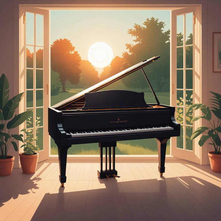 Morning's first light sonata offers a calming sequence of piano sounds, meticulously crafted to accompany the first light of day, inducing a feeling of optimism and peace as one prepares to embark on daily endeavors.