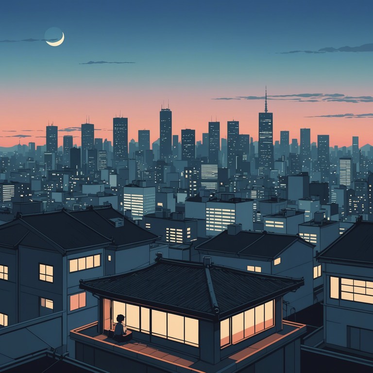 Imagine a piece that captures the essence of tokyo at dusk, blending upbeat synths with the calming atmosphere of the city winding down. The music reflects both the hustle of the day and the tranquil onset of evening.