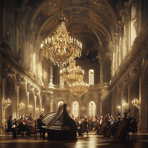 An instrumental composition featuring spirited harpsichord and strings, embodying the confident and majestic essence of the baroque era, perfect for regal celebrations.