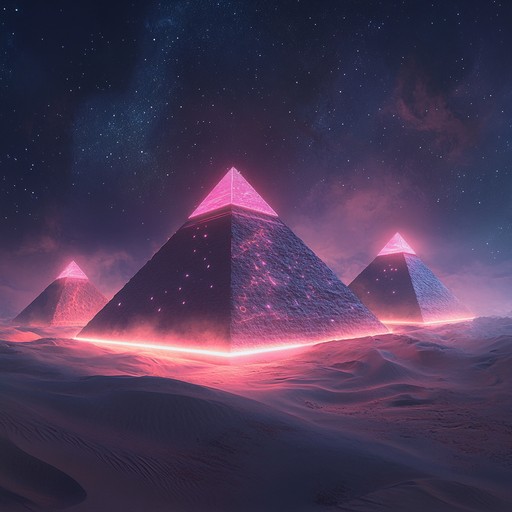 An instrumental future bass journey blending hypnotic synth arpeggios with ancient egyptian scales, creating a mesmerizing fusion that transports listeners to a futuristic desert under a sky filled with digital constellations.