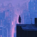 a gentle melody in a futuristic, neon lit cityscape