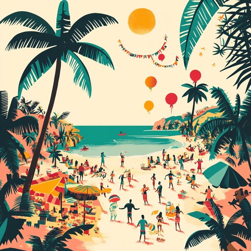 Experience the energy of a tropical island celebration complete with steel drums, lively rhythms, and a festive atmosphere. This dynamic piece encapsulates the joy and excitement of a holiday beach party, invoking a sense of ecstatic enjoyment.