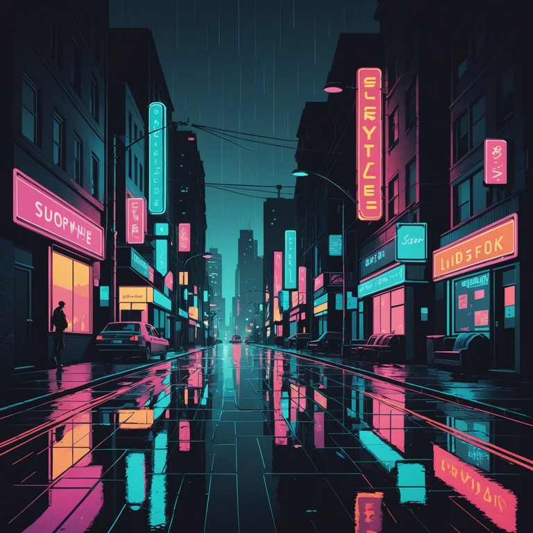 In this track, the soft pulsations of techno rhythms blend with stark synthesizer melodies, capturing a profound sense of urban loneliness and nocturnal introspection. Sparse yet compelling, the composition evokes the image of a rain drenched cityscape at night, illuminated by the flickering lights of towering electronic billboards, where each drop of rain whispers tales of isolation amidst the crowd.