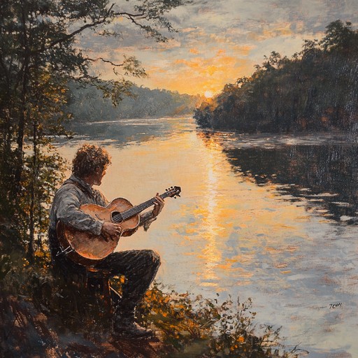 This vibrant instrumental bluegrass track features joyful and uplifting melodies, played primarily on the banjo and fiddle. It evokes the image of a river at sunrise, bringing a sense of renewal, warmth, and joy. The steady, optimistic rhythms give a sense of forward momentum, making it perfect for starting a new day or a new journey.