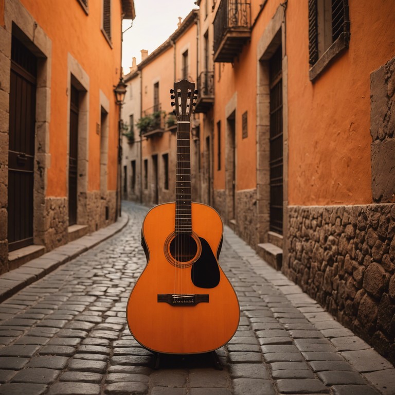 As the sun sets, the music of a single spanish guitar encapsulates the fiery essence of love and yearning in a small, vibrant town. The strings resonate with stories of passion, echoing through cobblestone streets and igniting the hearts of all who listen.