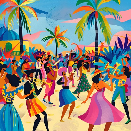 Experience energizing tropical salsa beats designed to transport you to a festive celebration. This track brims with rich brass, rhythmic piano, and vibrant percussion elements, ideal for creating an inviting, joyful dance atmosphere.