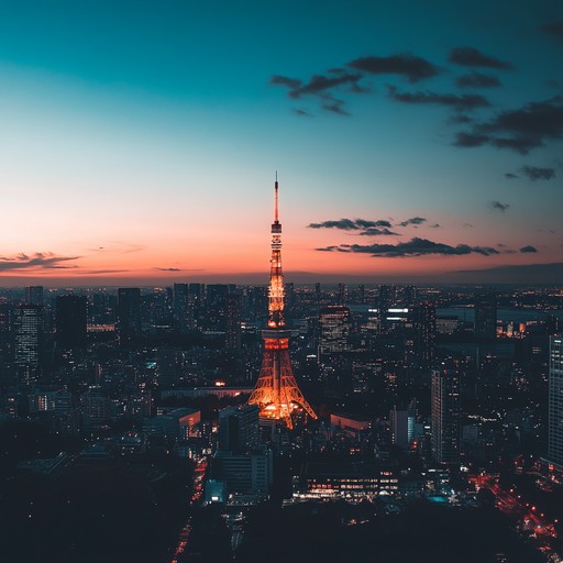 The track encapsulates the tranquility of a tokyo sunset, starting with soft, ethereal synths that evoke the shimmering lights of the city. Gentle beats weave throughout, progressively integrating traditional japanese instruments like the koto, blending together in a relaxing, meditative ambiance perfect for unwinding.