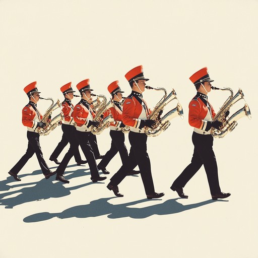 A lively military march infused with funky grooves and infectious rhythms. The piece combines traditional martial elements with a contemporary, groovy twist, creating an energetic and engaging composition. Short drum riffs and brass melodies stand out, making it a memorable and playful track.